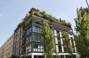 Bâtiment avec arbres